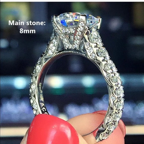 COPY - €Luxury Halo Diamond Wedding Ring, cute Ring, shiny Ring. - Picture 2 of 2